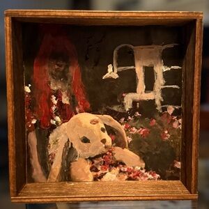 5x5 painting covered in resin in wood box frame - signed